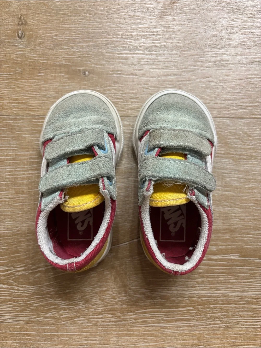 Vans Toddler Burgundy, Yellow & Gray Low Top Velcro Sneakers